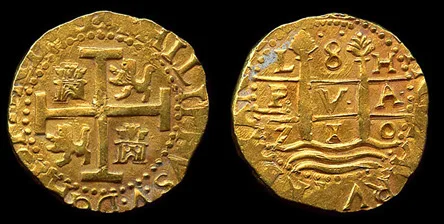 Rare 8 escudos lima dated 1710, recovered from the 1715 Fleet