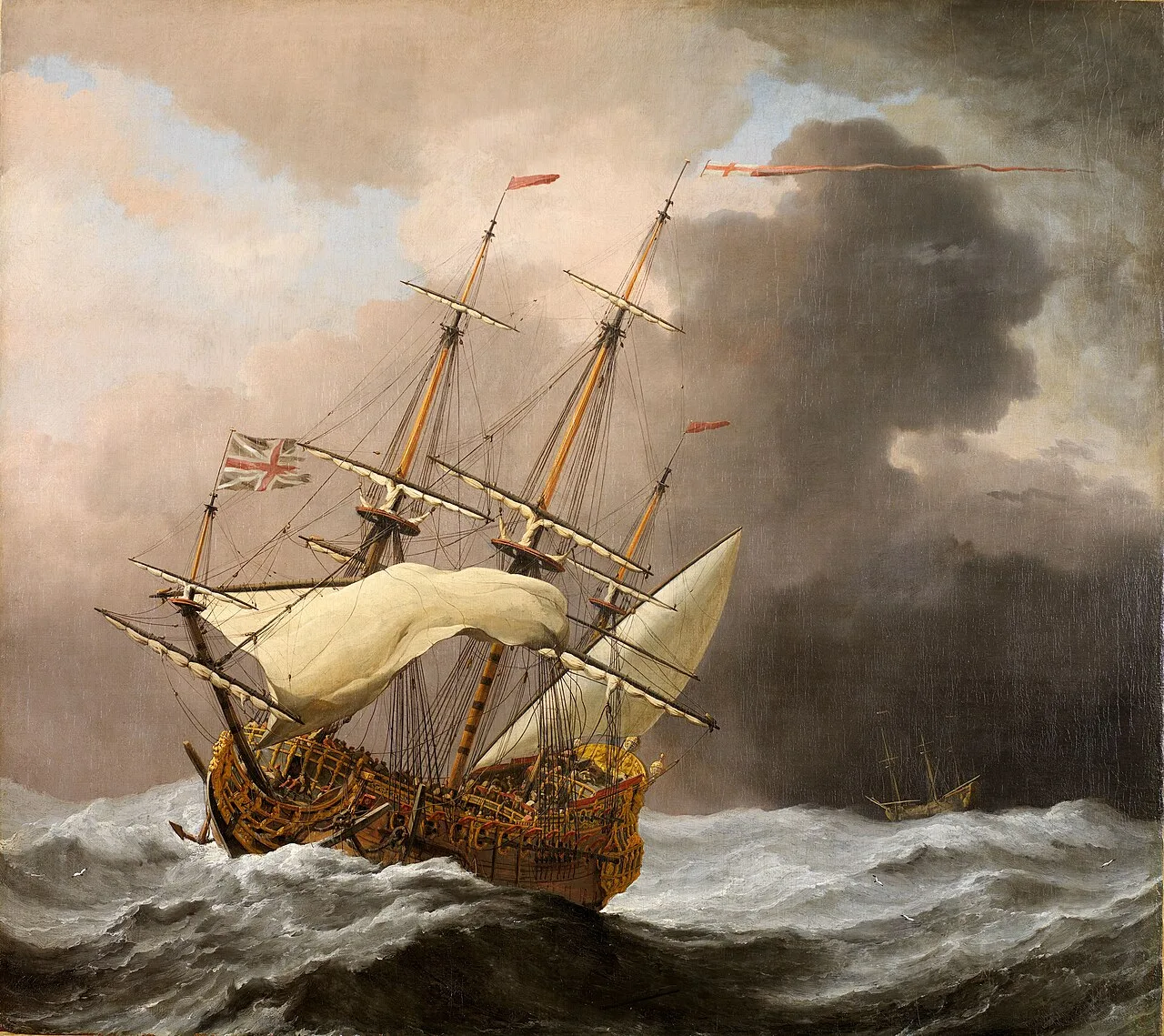 The English Ship Hampton Court in a Gale, Willem van de Velde the Younger 1680s