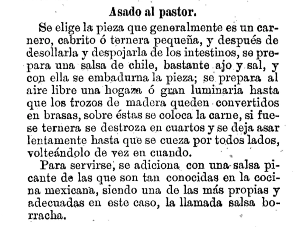 An asado al pastor recipe from 1888.