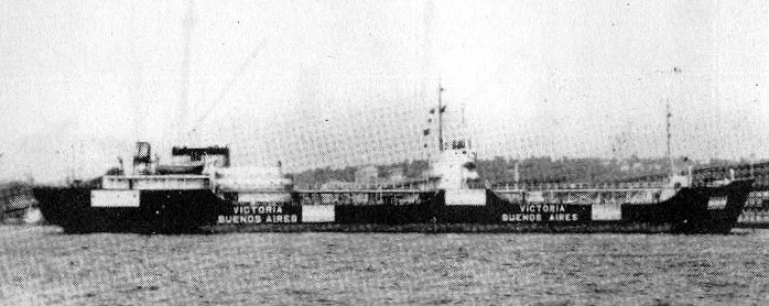 The cargo ship Victoria, which the German submarine U-201 damaged in error on 18 April 1942.[37]
