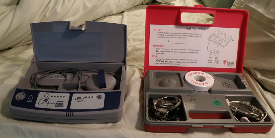 Two types of remote monitoring devices used by pacemaker patients