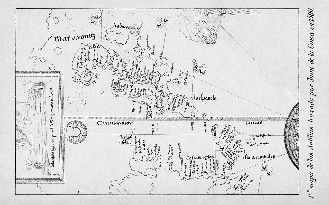 Map of the Antilles, from a portion of the map of Juan de la Cosa (1500)