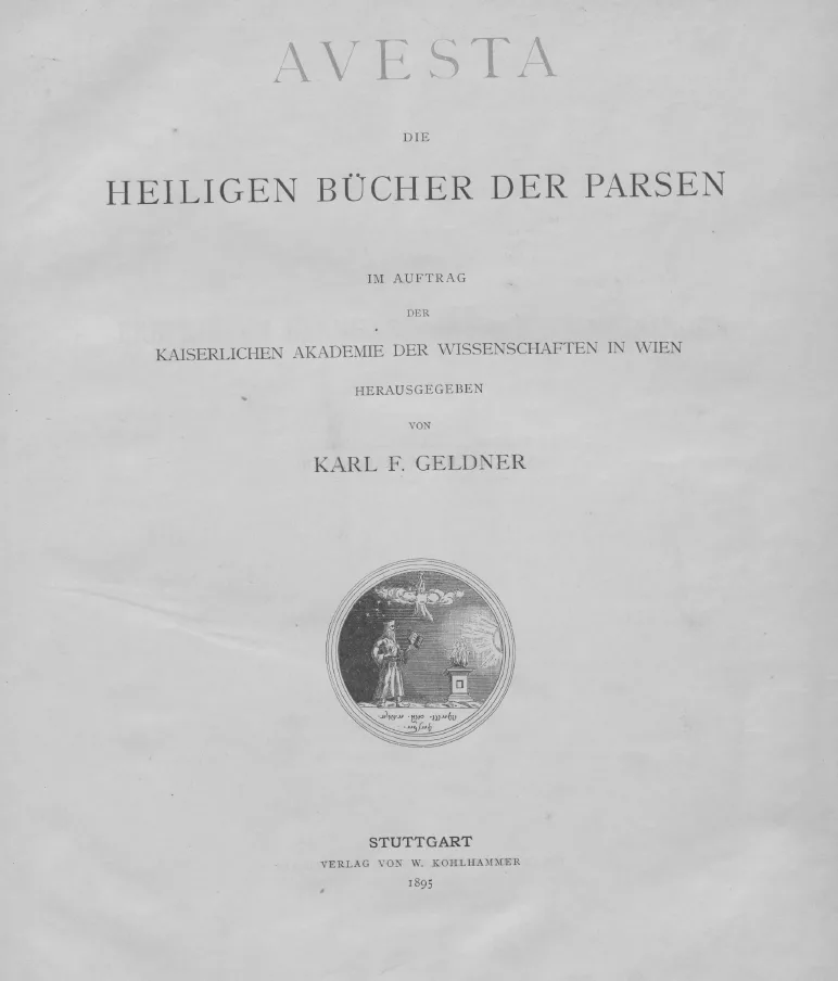 First page of Geldner's edition of the Avesta, widely considered to be the most important edition[64]