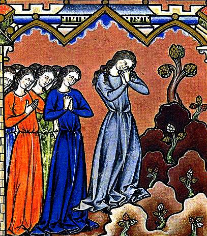 Jephthah's daughter laments – Maciejowski Bible (France, c. 1250)