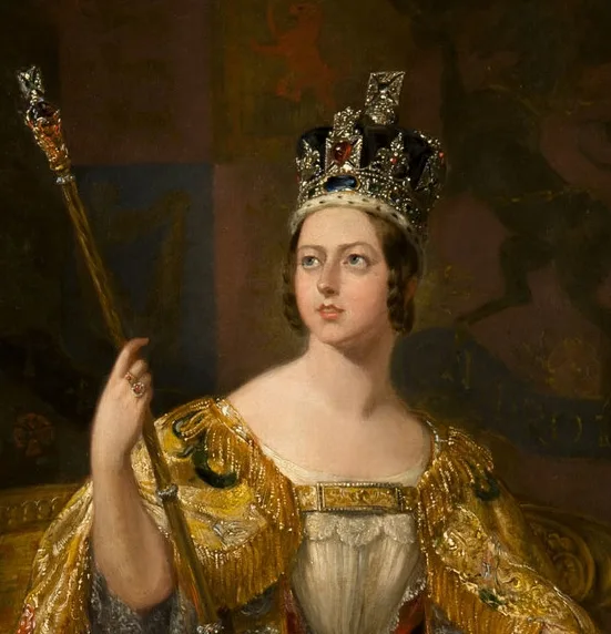 Detail of Queen Victoria's Coronation Portrait, showing the Black Prince's Ruby on the crown