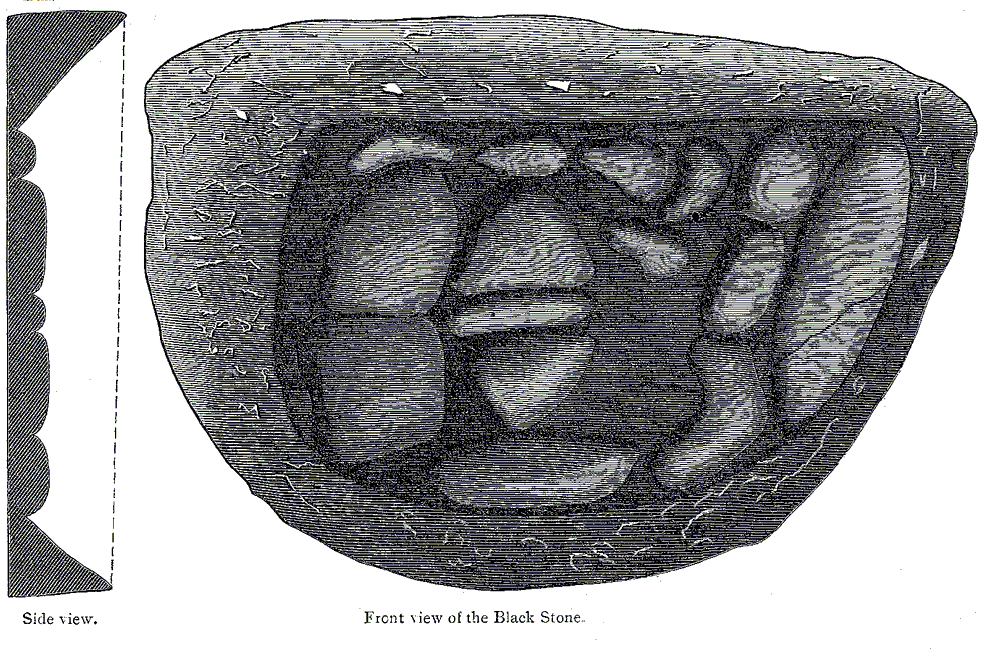 The fragmented Black Stone as it appeared in the 1850s, front and side illustrations