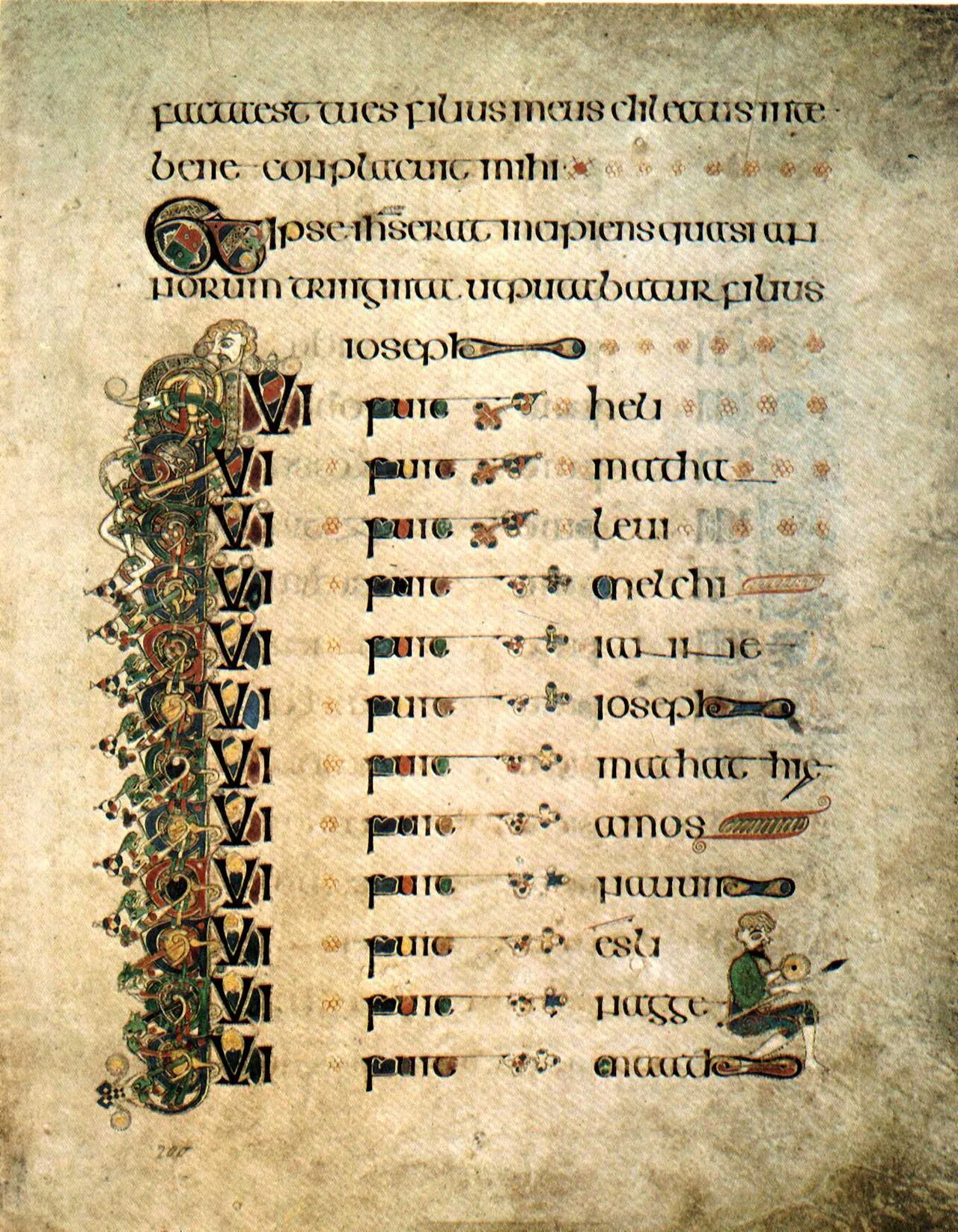 decorated text accompanied by vertical illustration