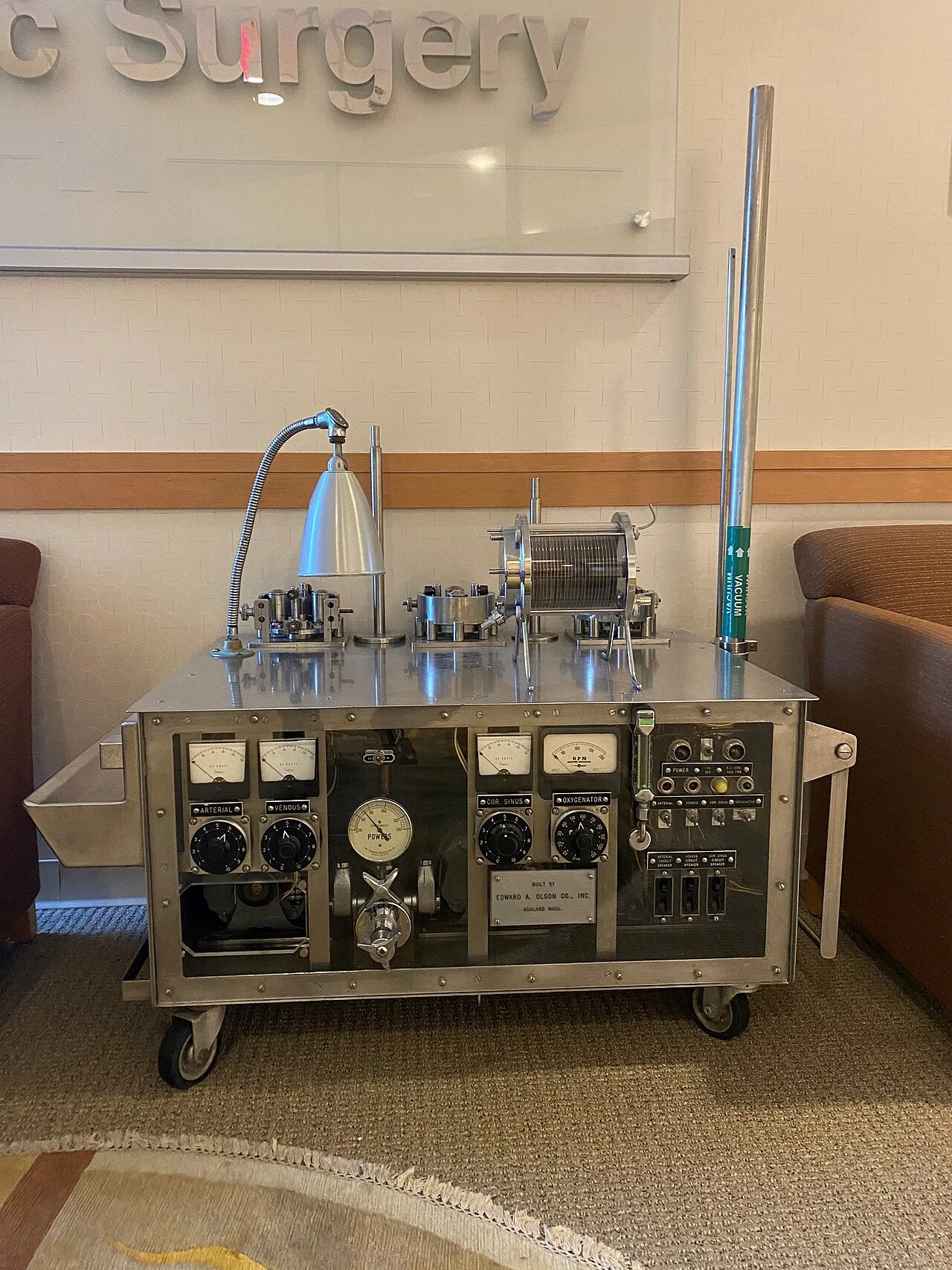 Cardiopulmonary bypass machine used at the University of Michigan in the 1960s.