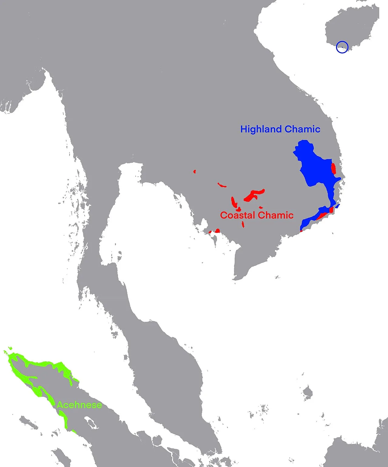 Distribution of Chamic languages in South East Asia.