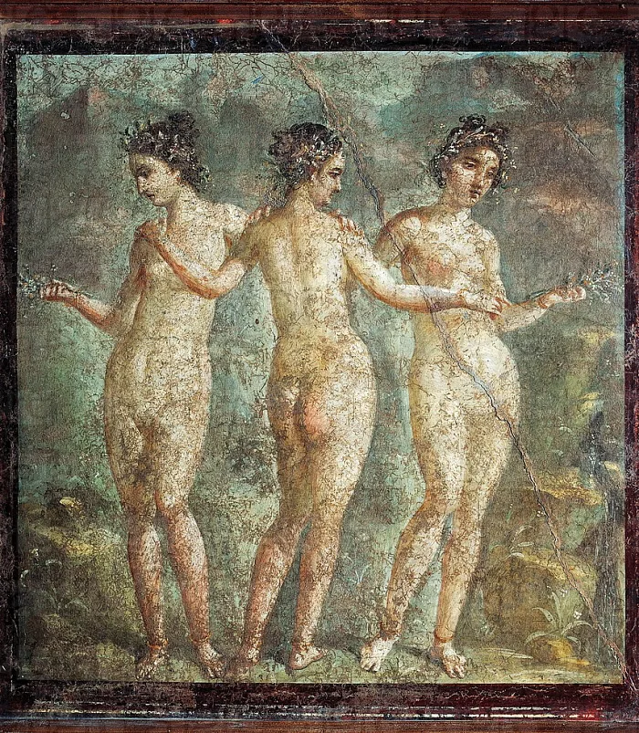 The Three Graces in a fresco at Pompeii, 1–50 AD