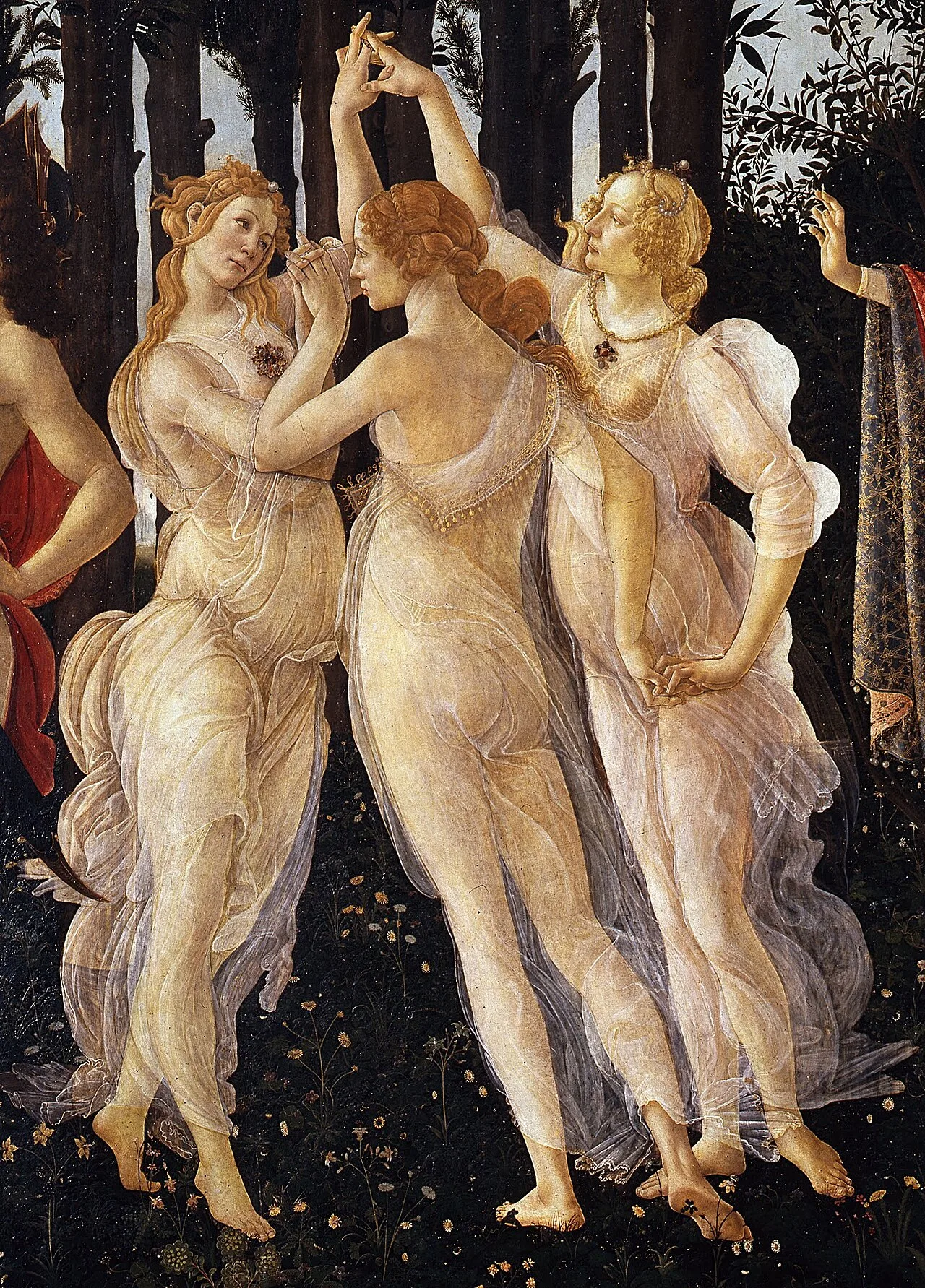 The Three Graces, from Sandro Botticelli's painting Primavera in the Uffizi Gallery.