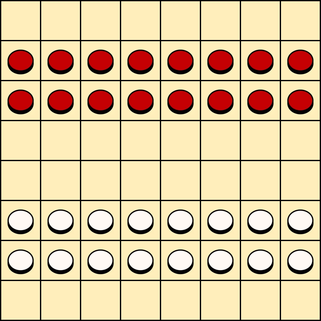 8×8 board, starting position in Turkish and Armenian draughts
