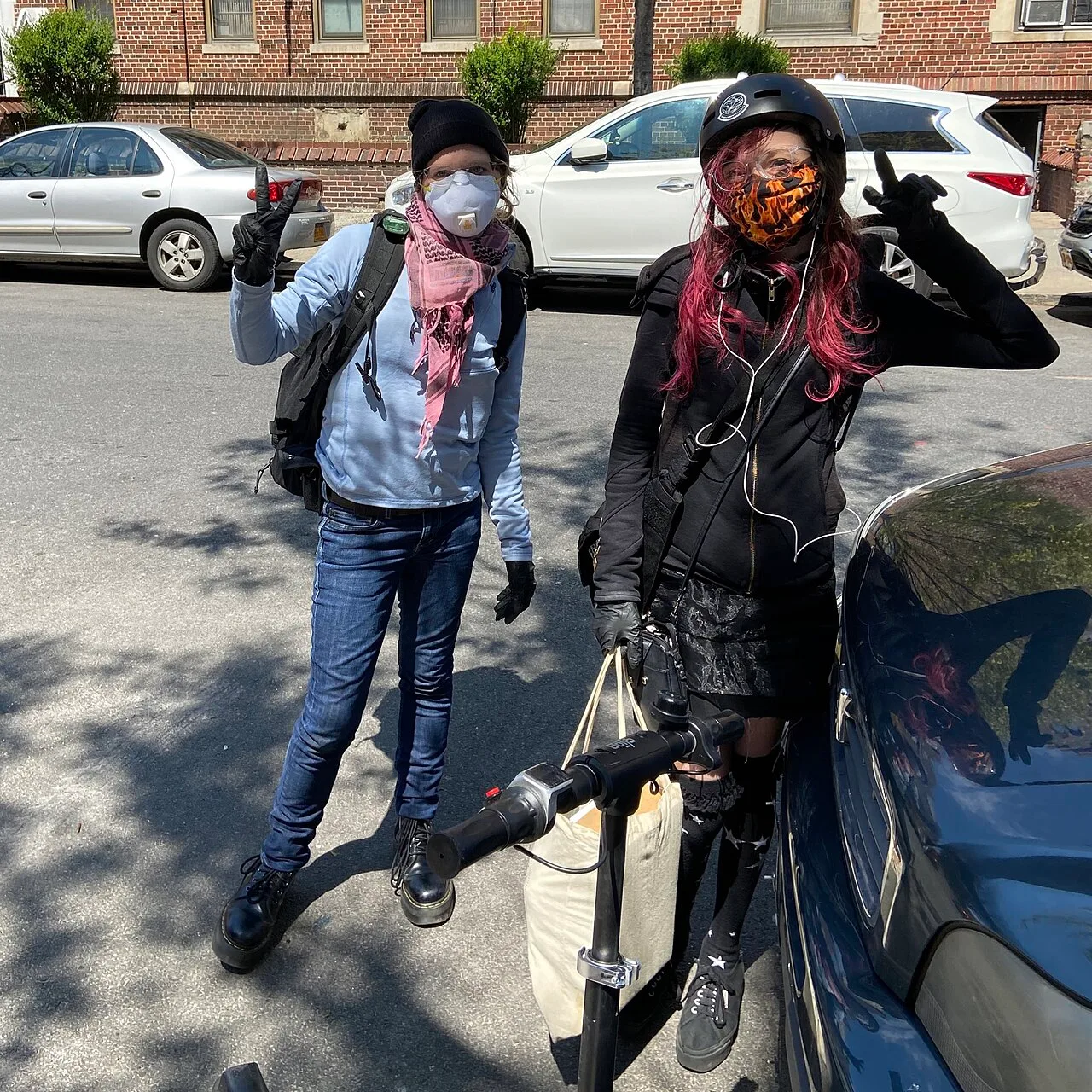 Manning (left) in Brooklyn during the coronavirus pandemic in April 2020, forty days after her release from jail[213]