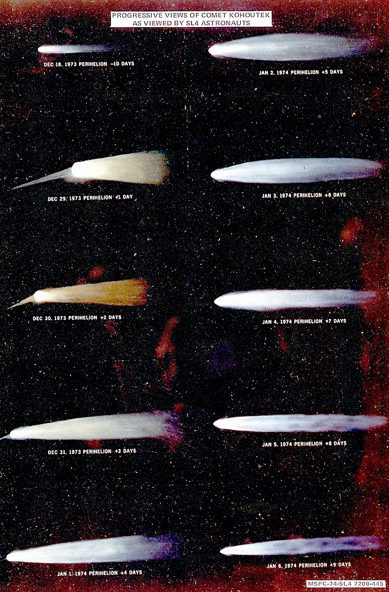 Progressive views of Comet Kohoutek as viewed by SL4 astronauts