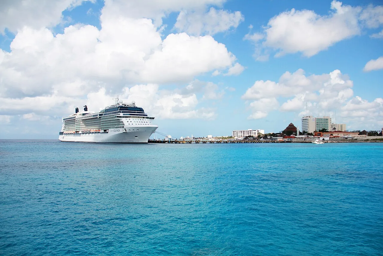 Cruise port in San Miguel de Cozumel; the ship pictured is the Celebrity Equinox.