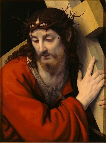 Christ Carrying the Cross by Andrea Solario, 1513, portrays the crown of thorns