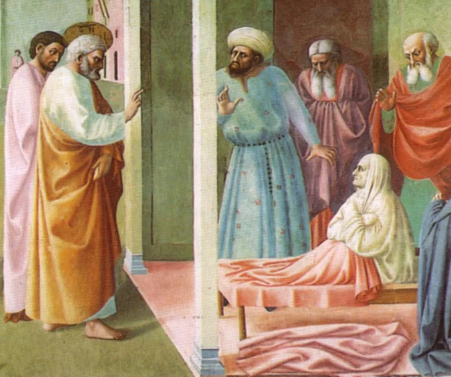 Detail of Healing of the Cripple and Raising of Tabitha by Masolino da Panicale, 1425