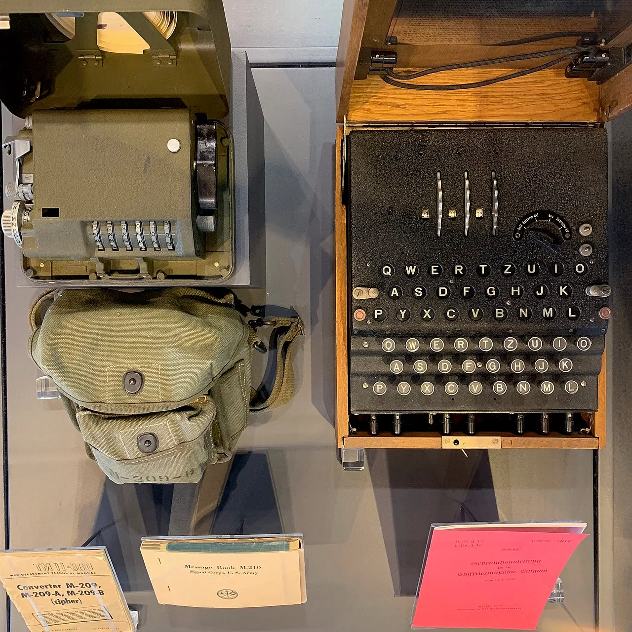 Surviving three-rotor Enigma on display at Discovery Park of America in Union City, Tennessee, US