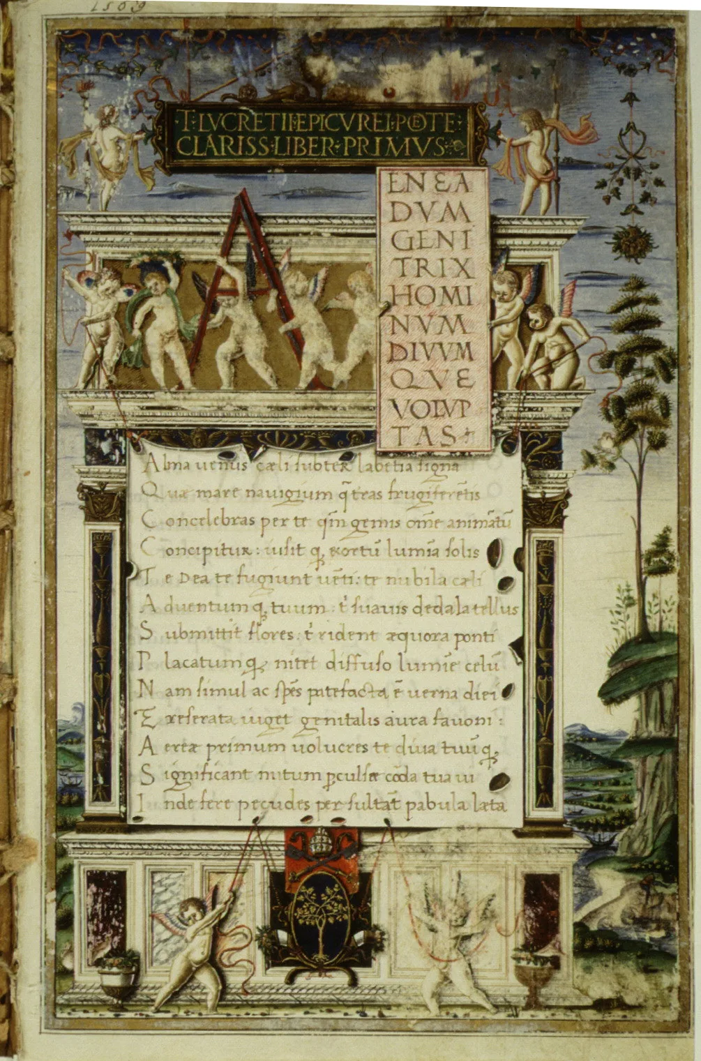 De rerum natura manuscript, copied by an Augustinian friar for Pope Sixtus IV, c. 1483, after the discovery of an early