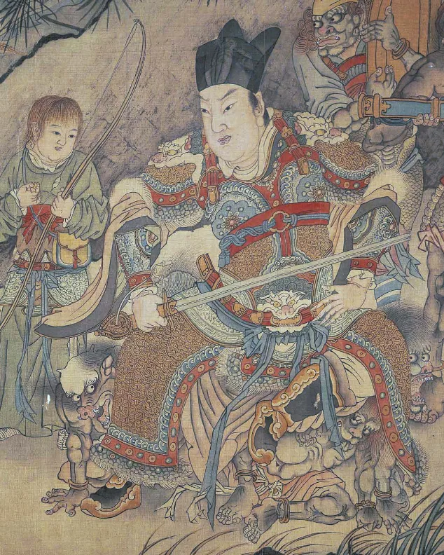 Erlang on a Soushan scroll, a genre of paintings depicting him searching the mountains for demons. Ming dynasty, 15th ce