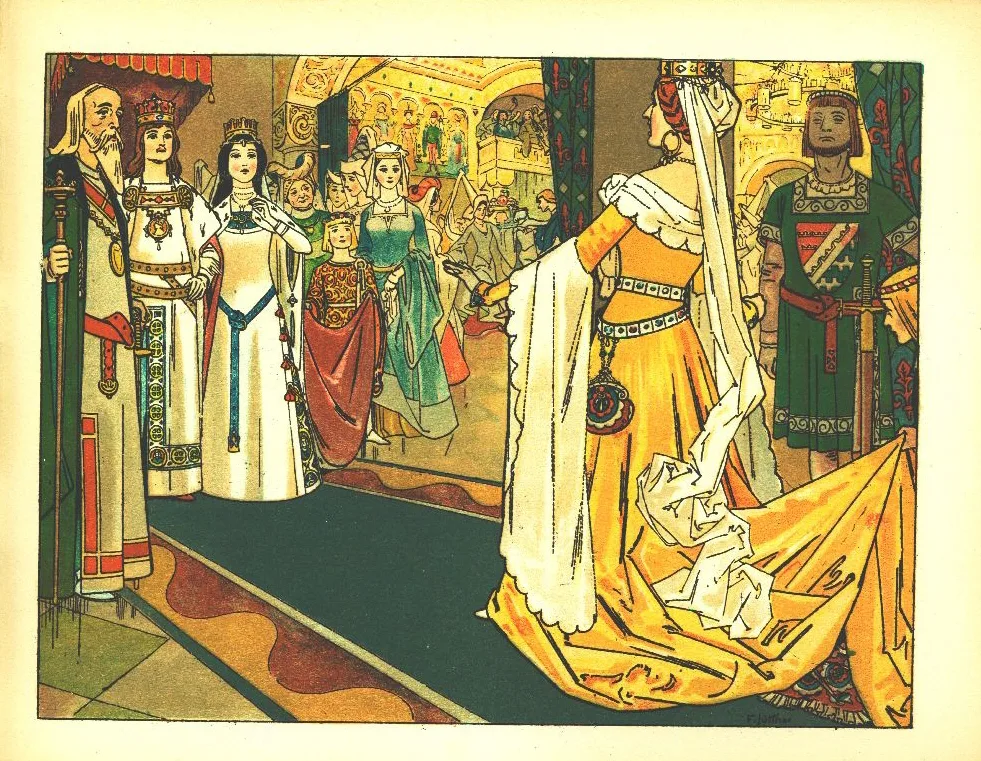 The Queen arrives at Snow White's wedding in a 1905 German illustration
