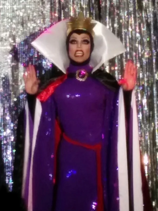 Morgan McMichaels dressed as the Evil Queen from a 1937 Showgirls Weho Peeformance