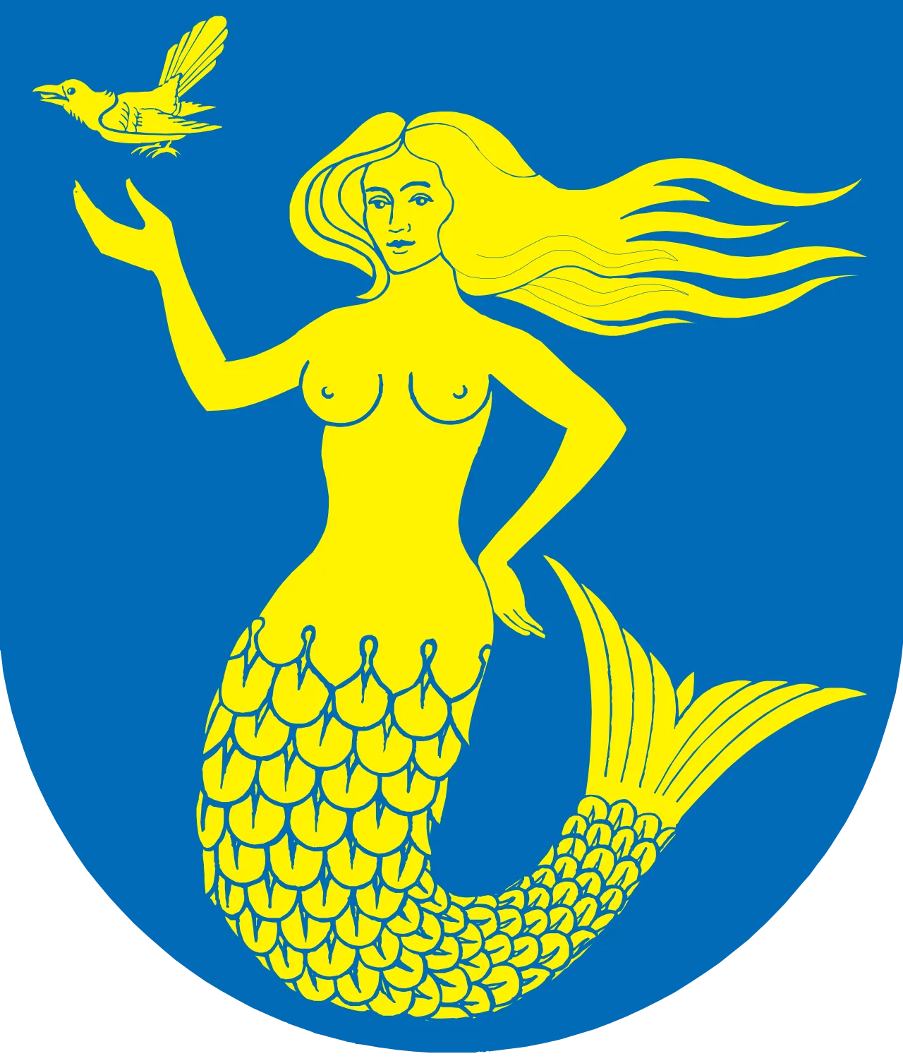 Vellamo, the wife of Ahti and the goddess of water, pictured as a mermaid in the coat of arms of Päijät-Häme.