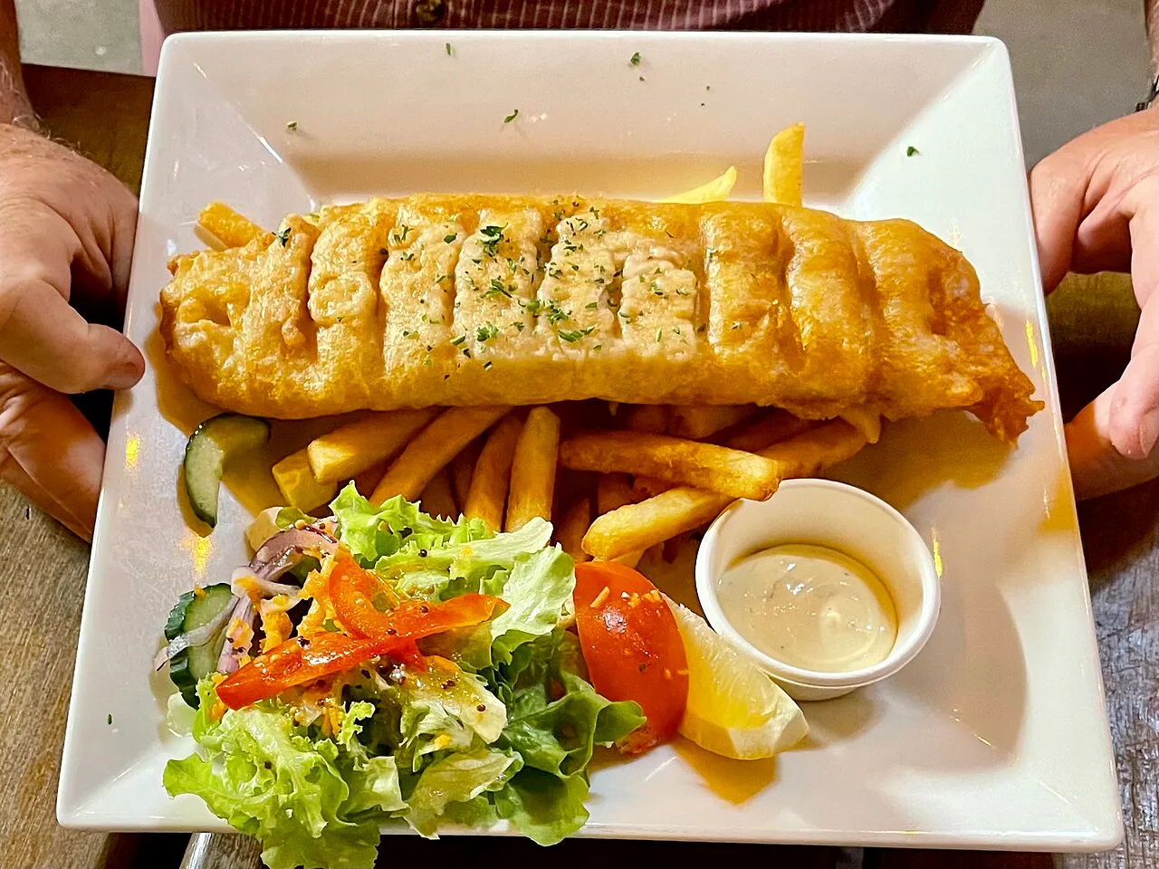 Fish and chips at the Australian Hotel, St George, Queensland