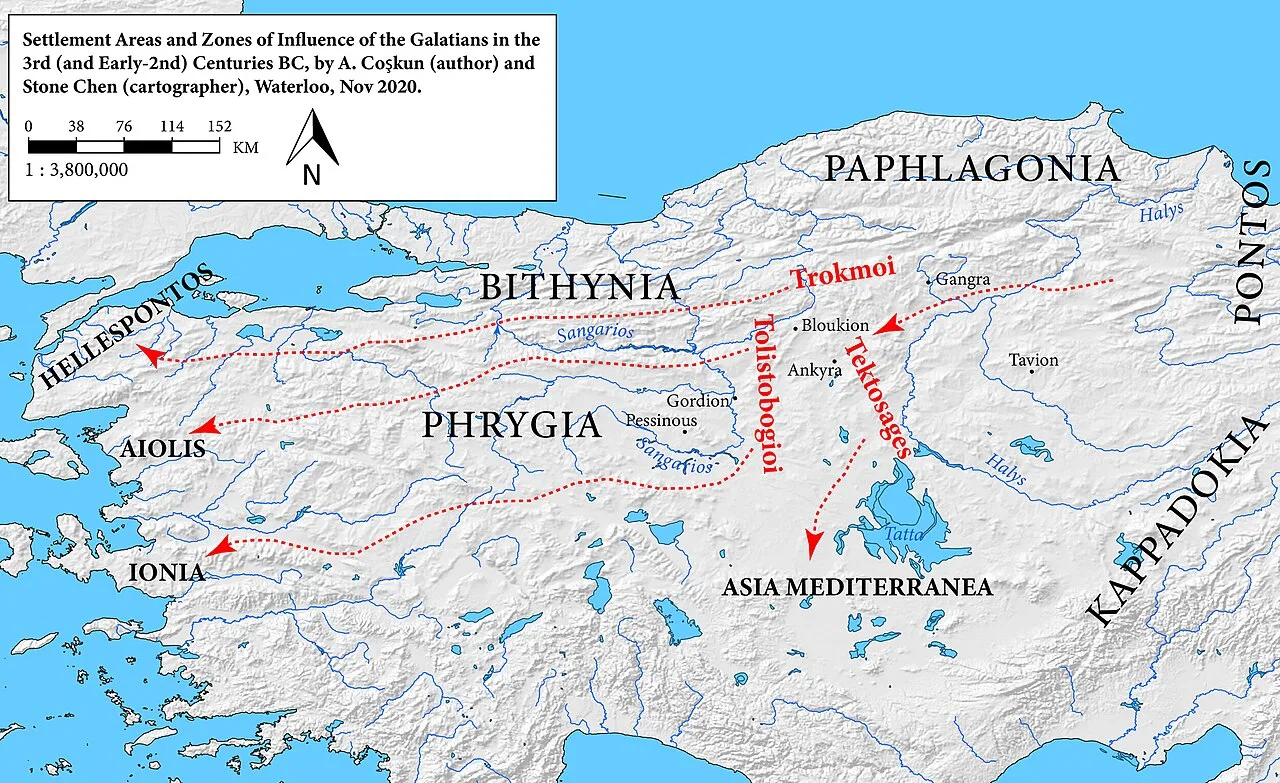 Areas of Galatian settlement in the 3rd and early 2nd centuries BC