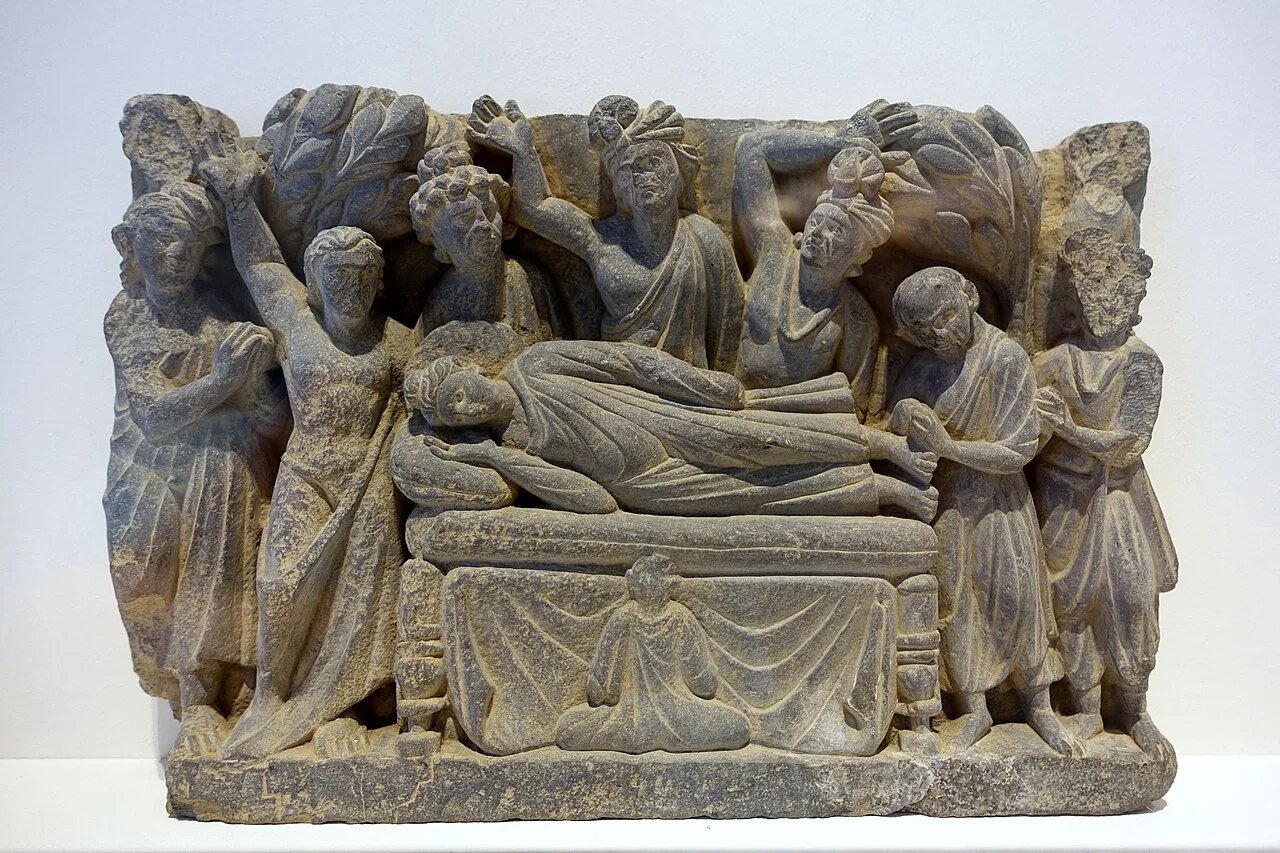 Mahaparinirvana, Gandhara, 3rd or 4th century CE, gray schist