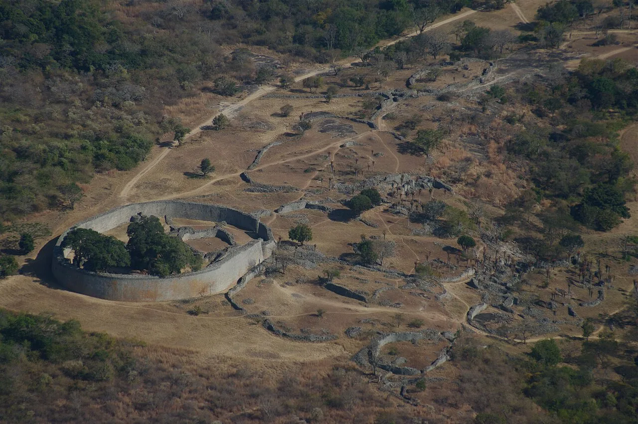 Aerial view of the Great Enclosure and Valley Complex, looking west