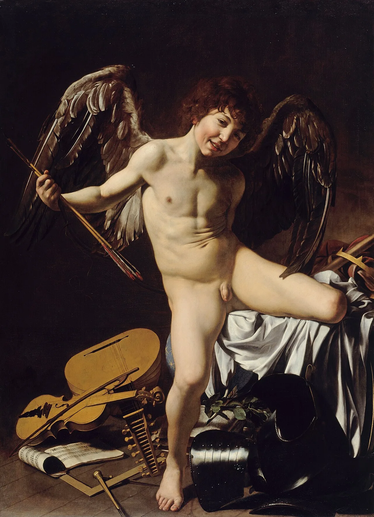 Amor Vincit Omnia (Love Conquers All), a depiction of the god of love, Eros. By Michelangelo Merisi da Caravaggio, circa