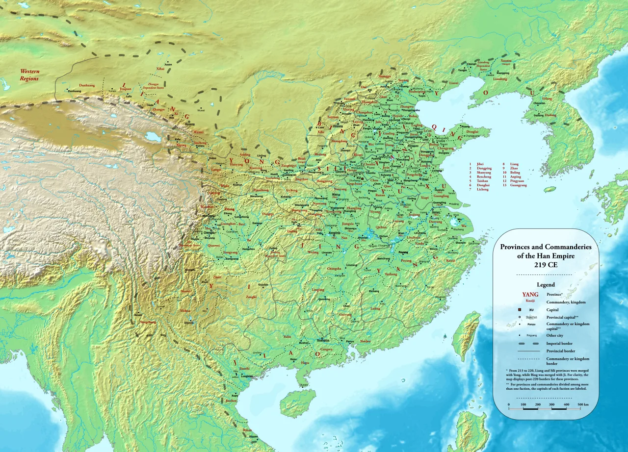 Provinces and commanderies in 219 AD, the penultimate year of the Han dynasty