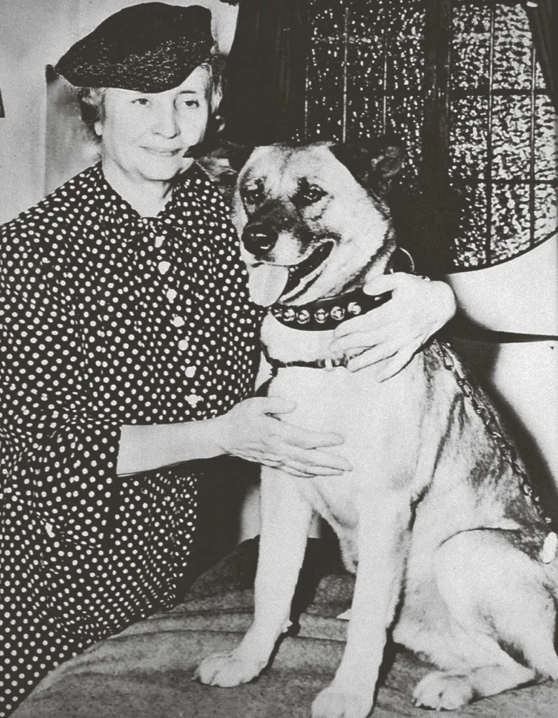 Helen Keller with her second Akita Kenzan-Go