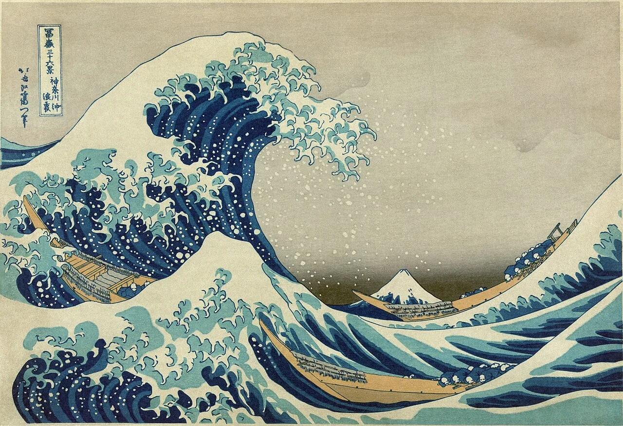 The Great Wave off Kanagawa, Hokusai's most famous print, the first in the series Thirty-six Views of Mount Fuji, c. 182