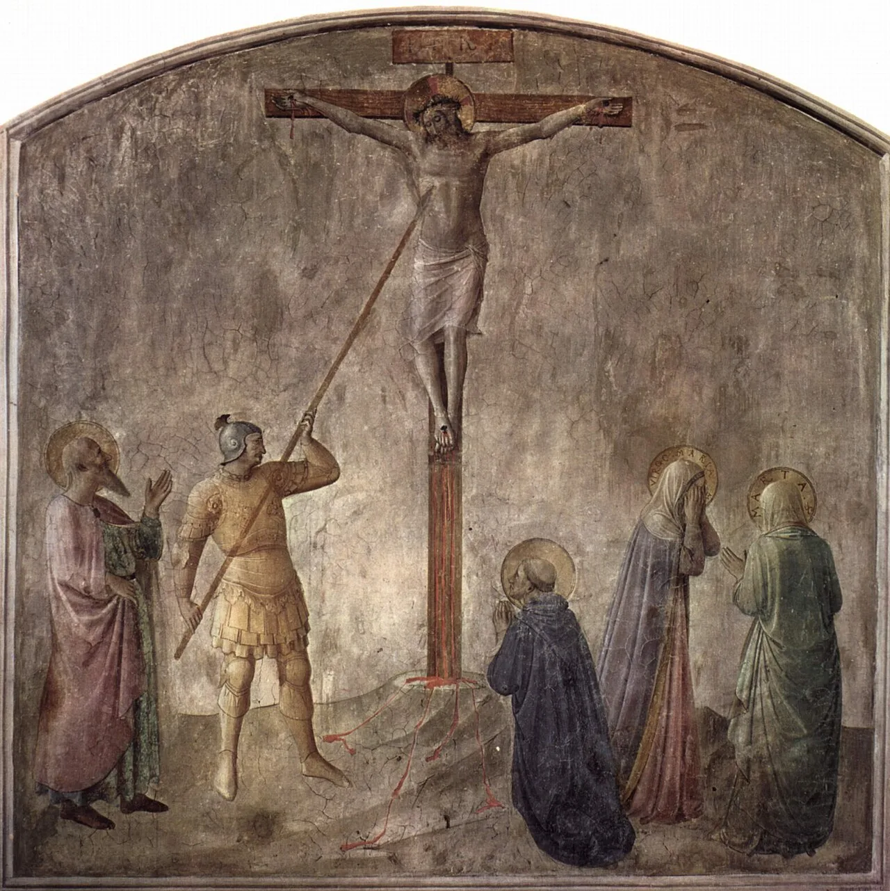 Fresco by Fra Angelico, Dominican monastery at San Marco, Florence, showing the lance piercing the side of Jesus on the