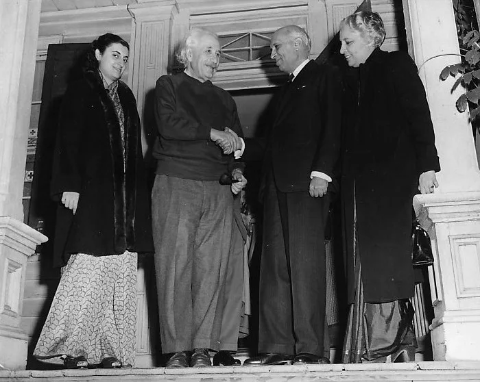 Indira Gandhi and her father Jawaharlal Nehru visit Albert Einstein