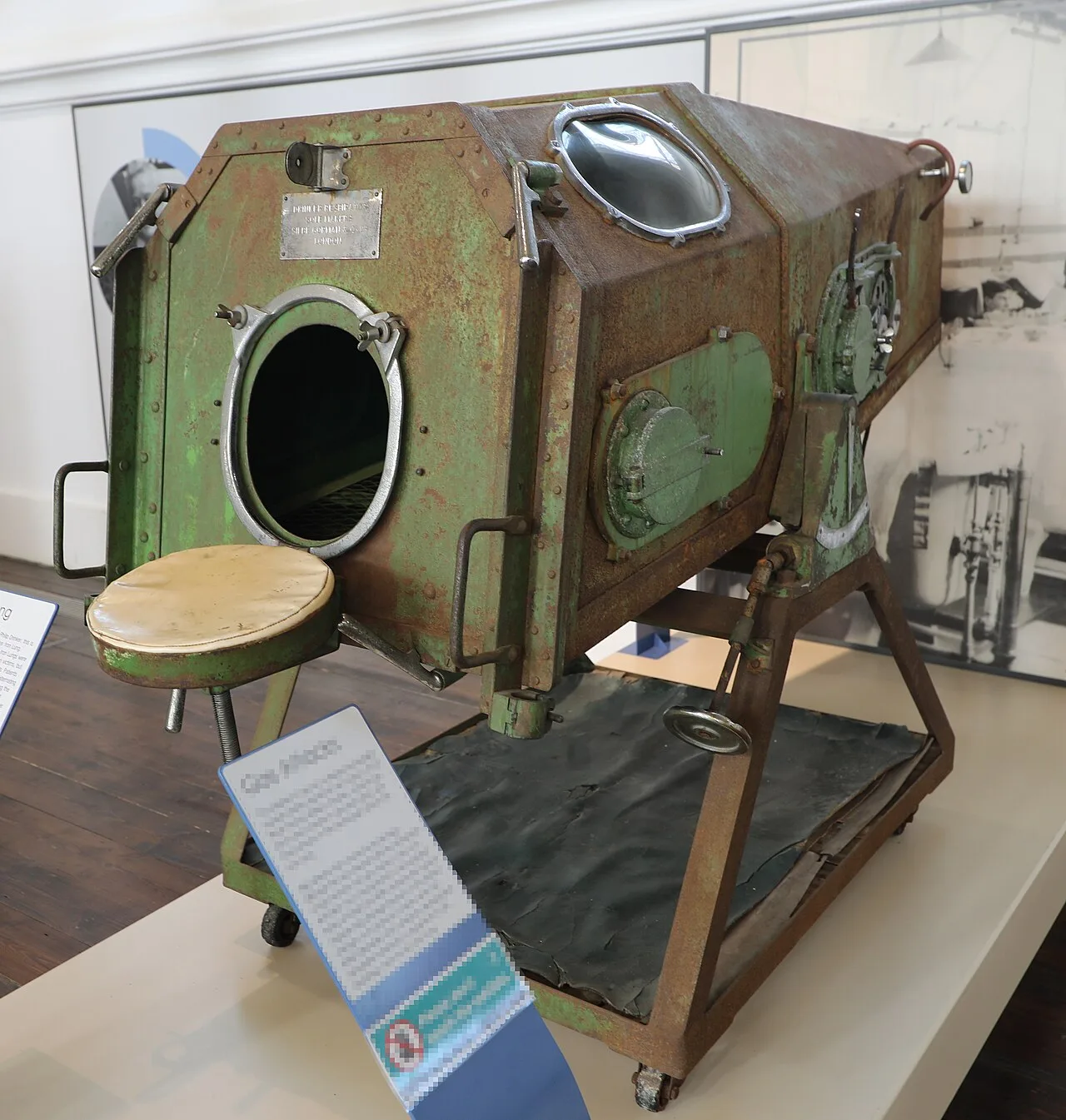 A Drinker iron lung displayed at the chapel of Netley Hospital, 2018