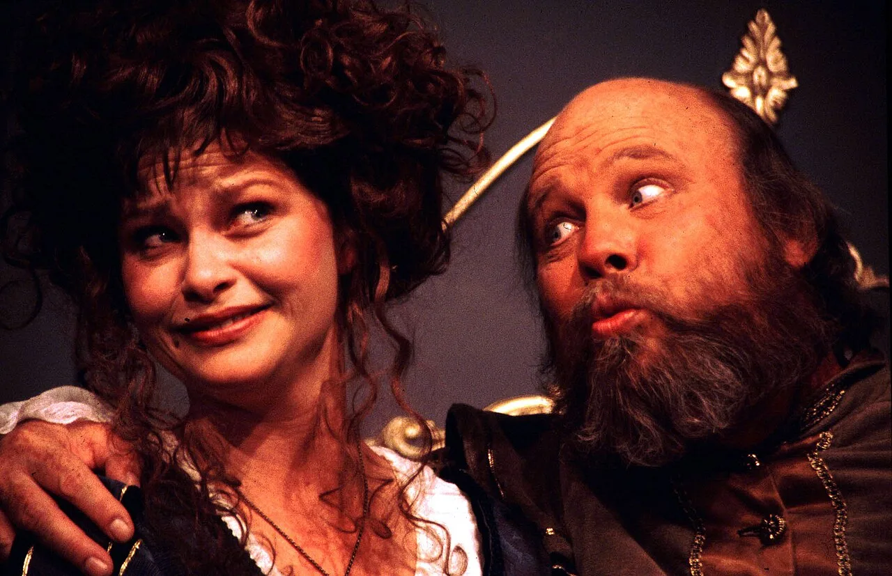 Mistress Page and Falstaff in The Merry Wives of Windsor, staged by Pacific Repertory Theatre in 1999