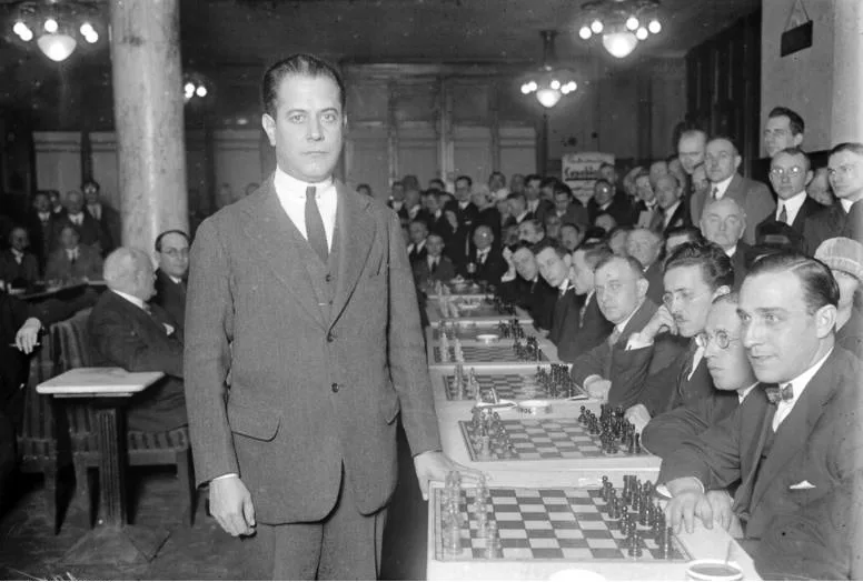 Giving a simultaneous display on thirty boards in Berlin, June 1929