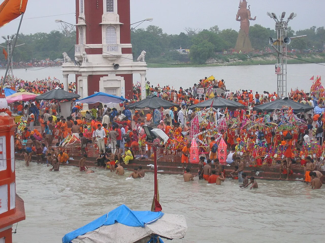 Har ki Pauri, thronged by Kanwarias, during the Kavad Mela, Haridwar.