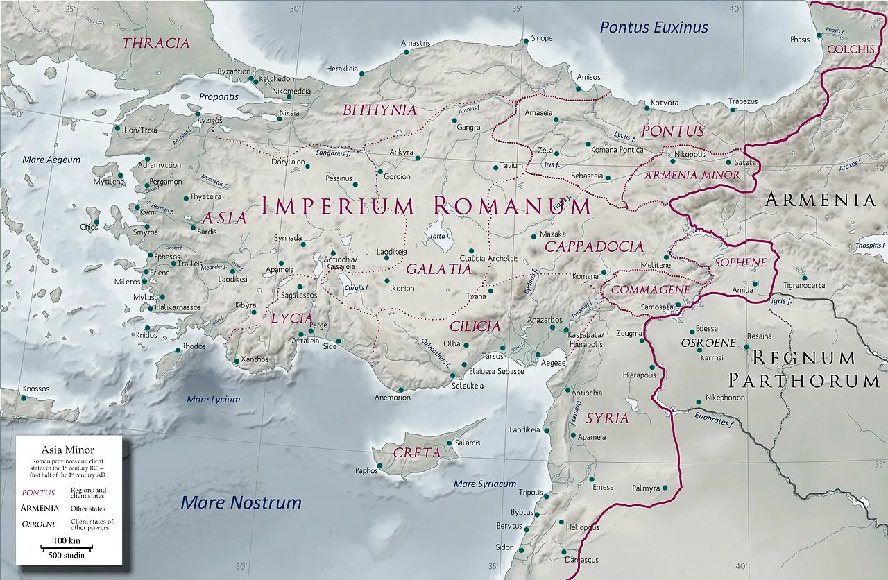 Anatolia in the early 1st century AD with Pontus as a Roman client state