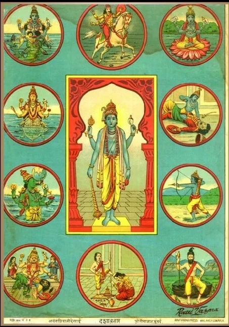 the Dashavatara, or ten principle avatars of Vishnu.