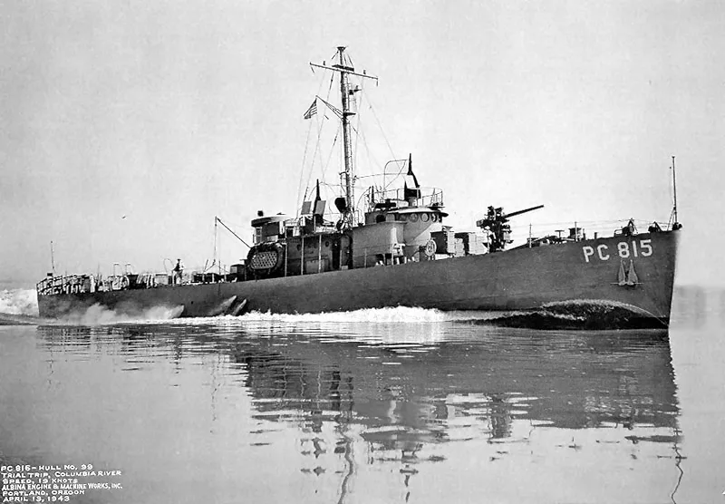 Hubbard's first command was a yard patrol boat in Massachusetts (top), while his second was a West Coast sub-chaser (bot
