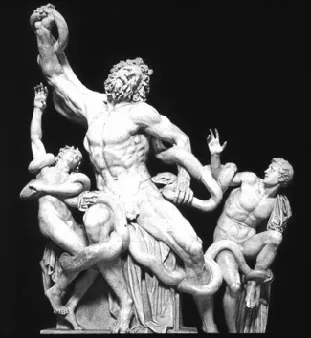 The group as it was between c. 1540 and 1957, with Laocoön's extended arm; the sons' restored arms were removed in the 1