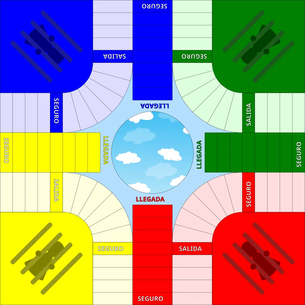 Regular parqués board for four players