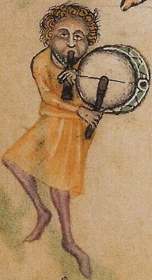 taborer playing the pipe and tabor