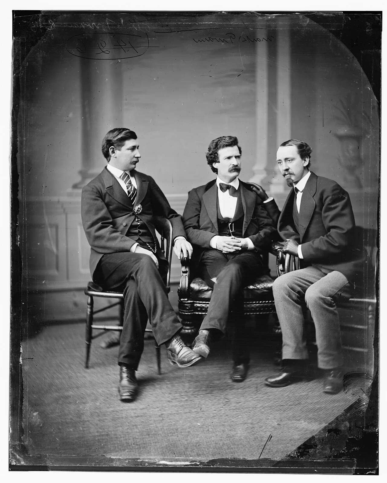 (From l. to r.) American Civil War correspondent and author George Alfred Townsend, Mark Twain and David Gray, editor of
