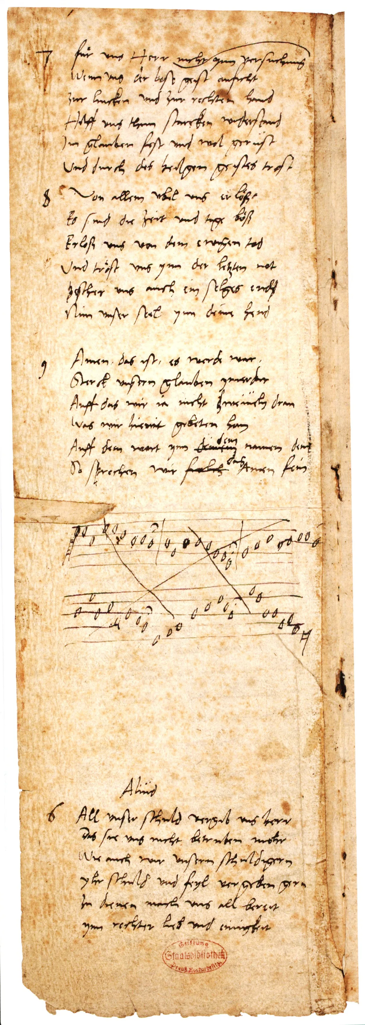 Autograph of "Vater unser im Himmelreich", with the only notes extant in Luther's handwriting