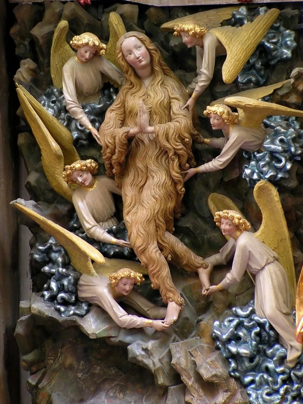 International Gothic Elevation of Mary Magdalene with angels raising her in SS. Johns' Cathedral in Toruń